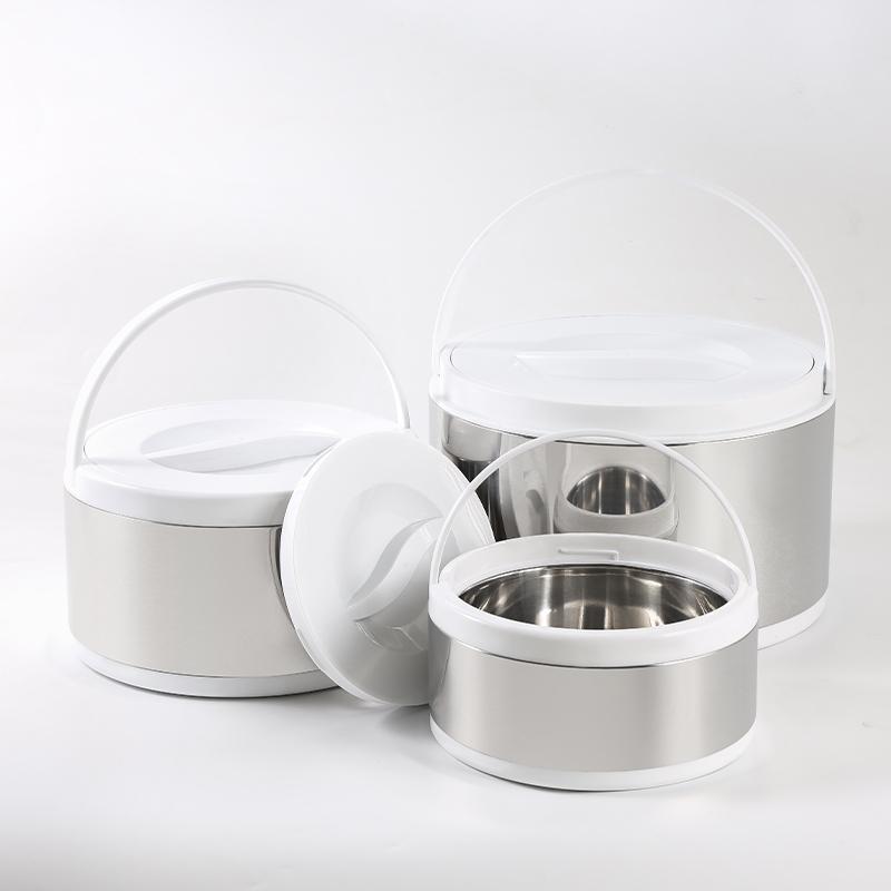 

2л/4л/8л Цветной 3 шт./набор Нержавеющая сталь Контейнер для хранения свежих продуктов Большой емкости Ручка Изолированное ведро Двойной ланч-бокс 1&2L-4L-8L&1 белый