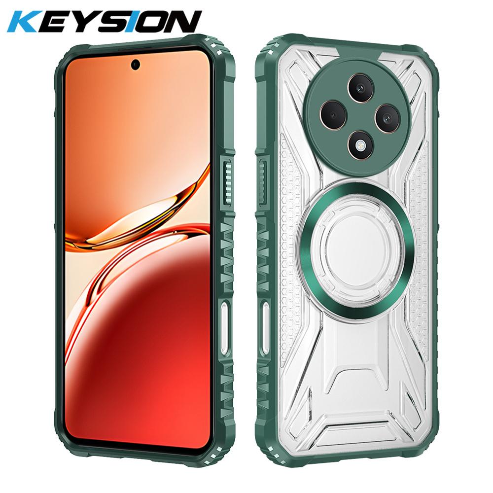 

KEYSION Прозрачный магнитный чехол для OPPO Reno12 F 5G Мягкий силикон+ПК Сверхпрочный противоударный чехол для телефона для OPPO Reno 12F 4G for OPPO Reno12 F 4G зелёный