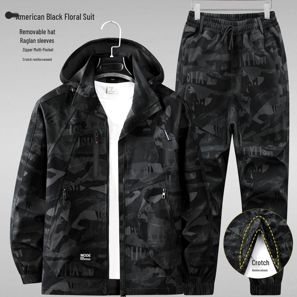 Men's Camouflage Hooded Workwear Set: Protective Mountaineering & Tactical Shell Jacket for Spring/Autumn