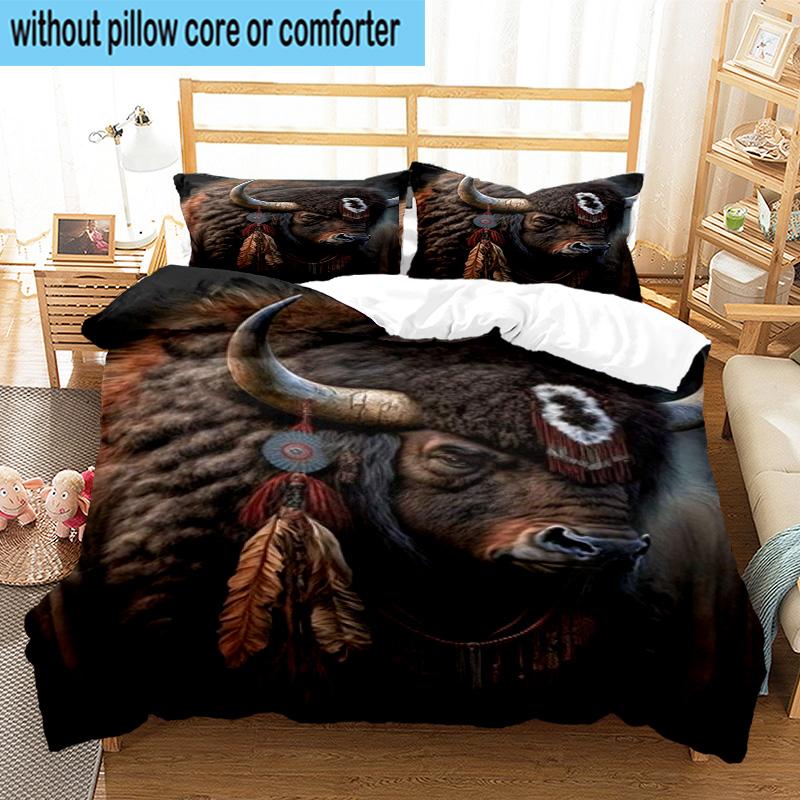 Cow In Flower Field 3pcs Bedding,Including 1pc Duvet Cover And 2pcs Pillowcases Perfect for Christmas,Ideal for Bedroom, Dormitory