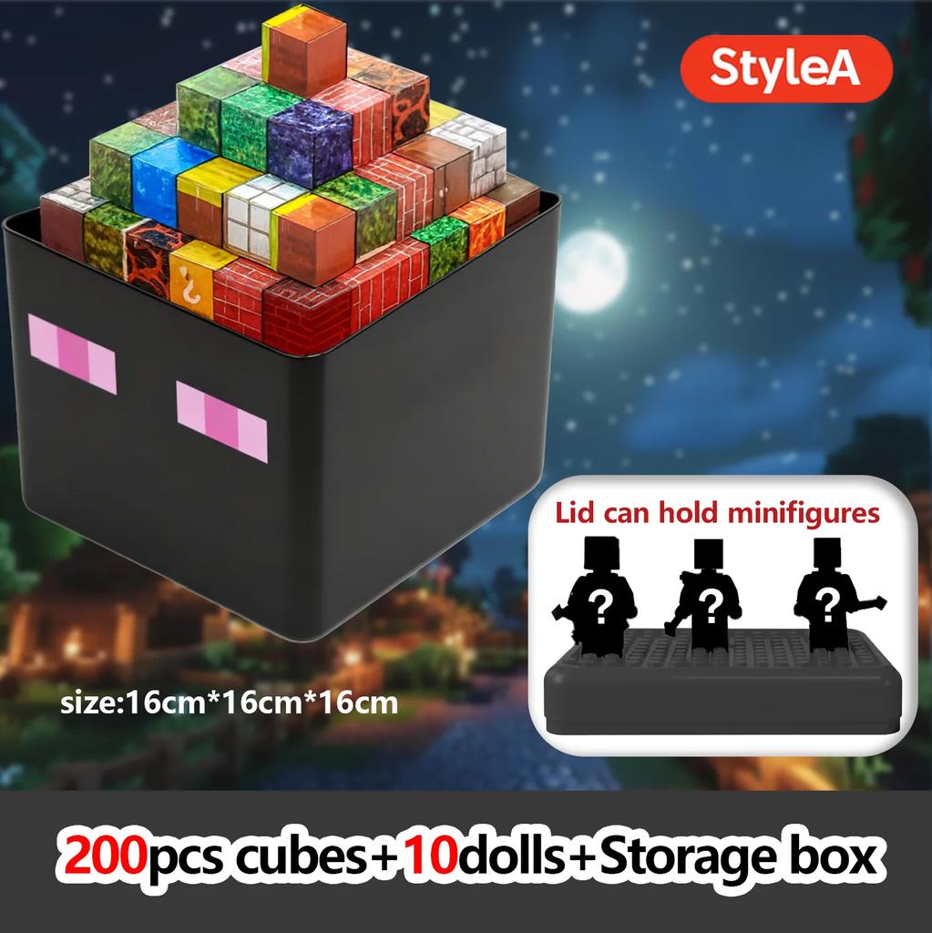 Magnetic Building Blocks Toy Storage Box Set Can Hold Figures Magnet Cube Pixel Style Model Baseplate Toys Children 2025 Gift