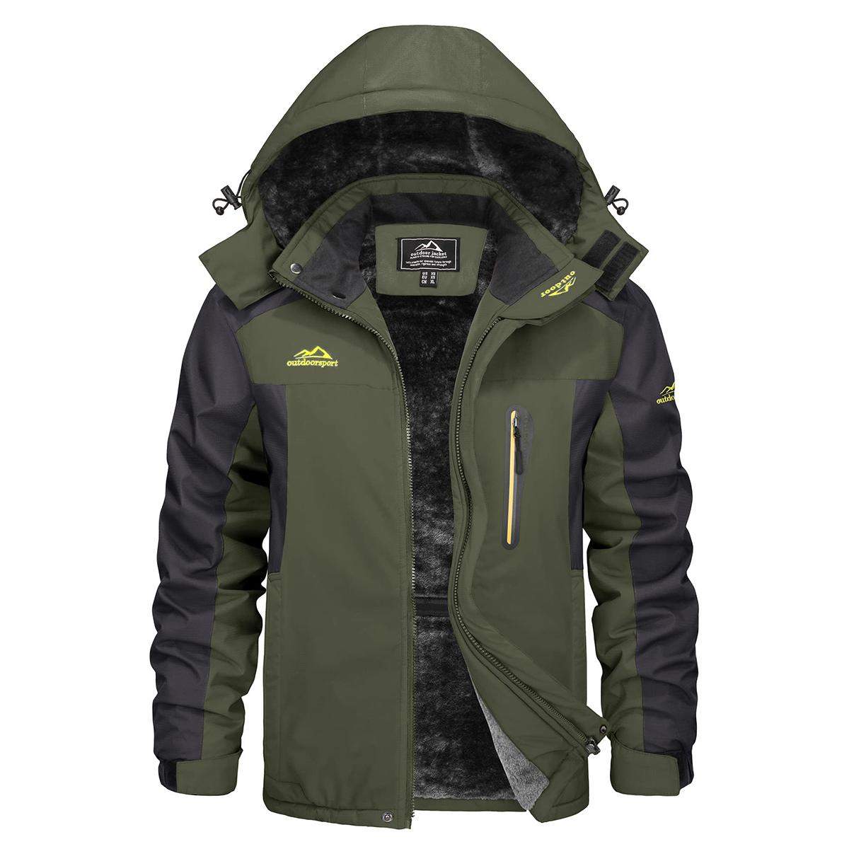 

TACVASEN Men s Waterproof Ski Jacket Fleece Lining Warmth Parka Winter Snow Working Outdoors Hooded Coat Rain Shell Windbreaker CN 3XL (US M) зелёный