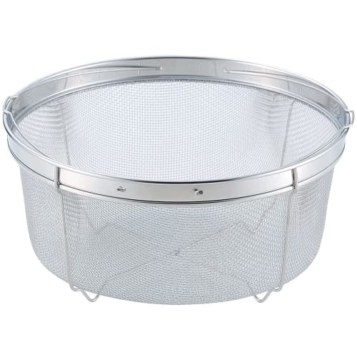 25cm Stainless Steel Strainer for Boiling Soba and Udon Noodles, Made in Japan, Dishwasher Safe, 12-Mesh Mesh, Deep Strainer with Handle and Legs, for