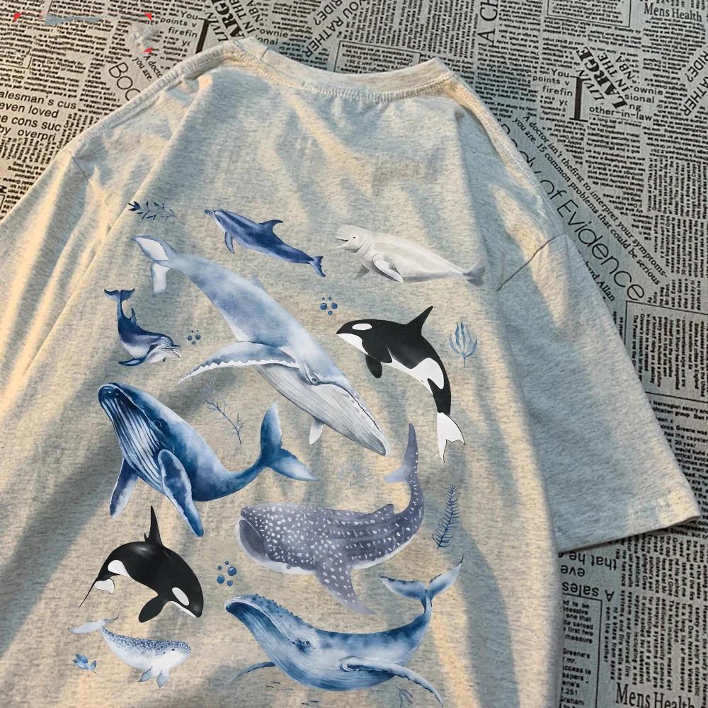 Fashion Women'S T-Shirts Ocean And Whales Printing Tops O-Neck Soft Short Sleeve Summer Casual Female Clothes