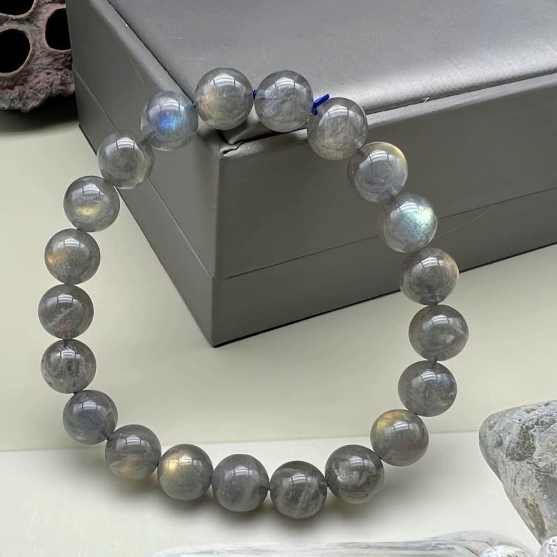 Natural Gray Moonstone Bracelet Round Beads 5-15mm Polished Labradorescence Glow Gemstone Women Men