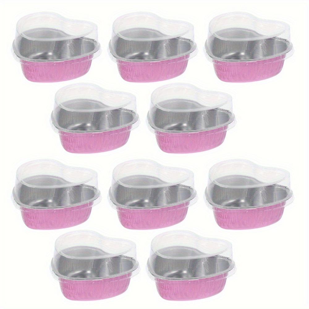 10PCS Aluminum Foil Cake Cup Pan Heart Shaped Cupcake Mold with Lids Disposable Mini Pudding Baking Cups Baking Accessories