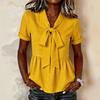 Women's Short Sleeve Blouse with Tie - Casual Loose Fit Color Front Shirt for Daily Wear