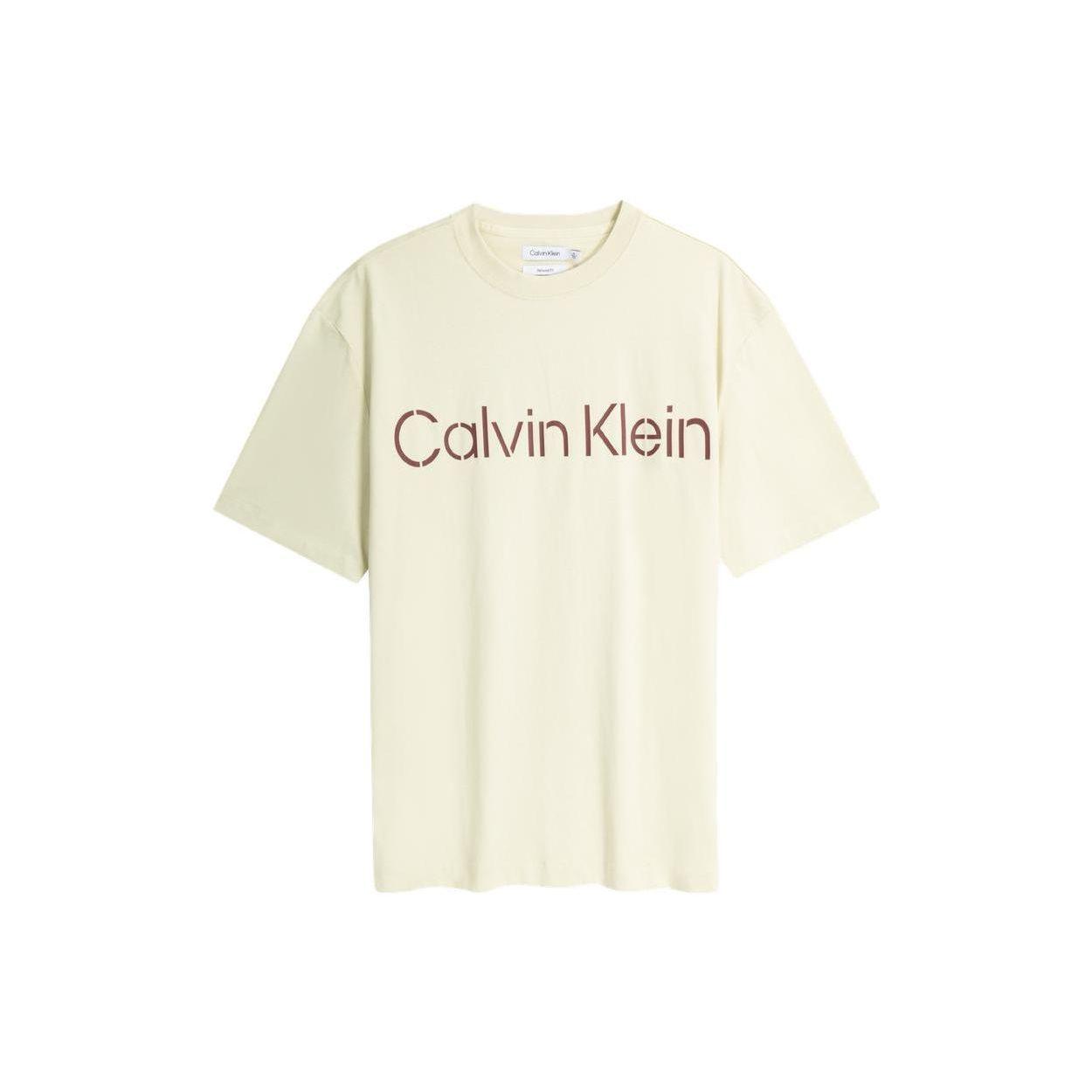 

Calvin Klein SS23 Свободный пуловер с логотипом и круглым вырезом, футболка с короткими рукавами, мужские топы цвета слоновой кости, 40LM200-CEN S