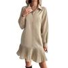Women's Button Down Shirt Dress Long Sleeve Pleated Patchwork Swing Dress Casual Lapel Collared Mini Dress
