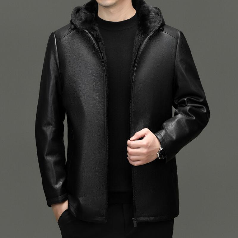 

Кожаная куртка из козьей кожи Мужская съемная норковая подкладка кожа Кожаная куртка из цельной норки кожаная куртка 58 чёрный