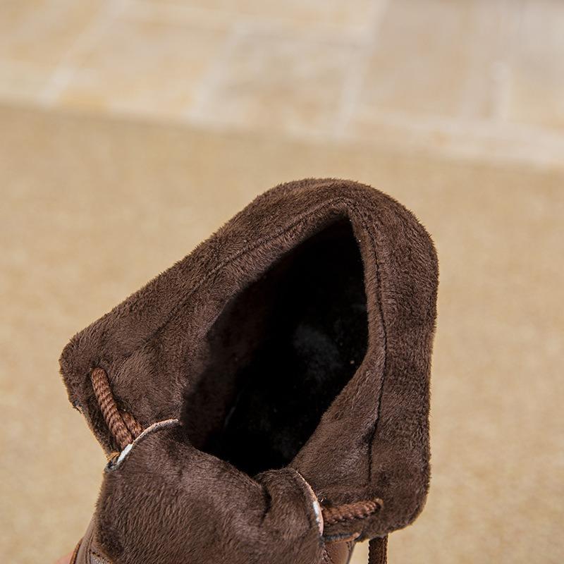 Retro High-top Cotton Shoes Warm and Velvet Versatile Winter Leather Flat Heel Beef Tendon Soft Sole Medium Old Mother Martin Boots