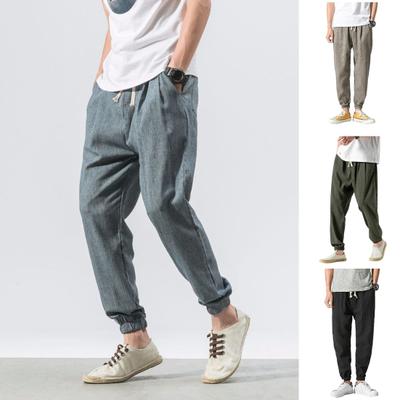 Frühling Herbst Herren Pumphose Haremshose Locker Kordelzug Elastische Taille Taschen Tiefem Schritt Knöchelband Einfarbig Sporthose Alltagskleidung Jogginghose