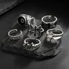 IngeSight.Z 6Pcs/Set Punk Black Pentagram Star Rings Women Men Punk HipHop Silver Color Geometric Thick Finger Ring Y2K Jewelry
