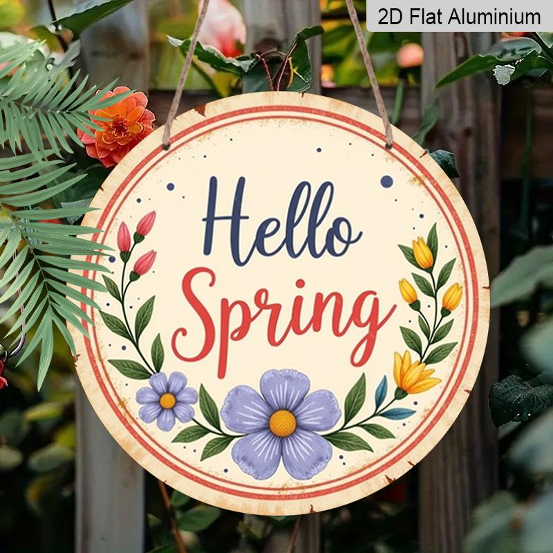 2D Flat 1pc 8X8 Inch Retro Spring Flower Round Metal Wall Decoration-aluminum Retro Pendant, Suitable for Indoor and Outdoor Decoration, Such As
