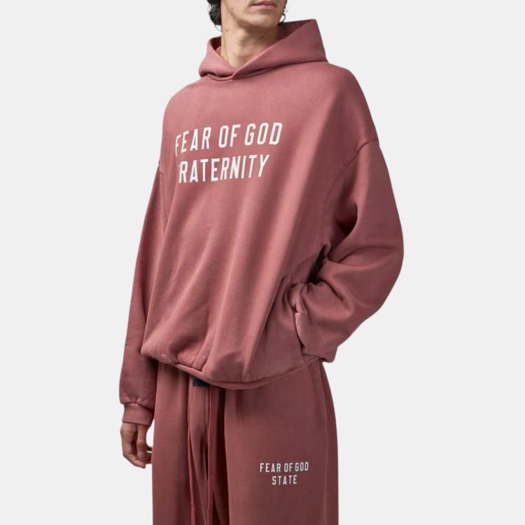 Fear of God Essentials Heavy Fleece Hoodie Crimson Men Tops Red 192BT244816F
