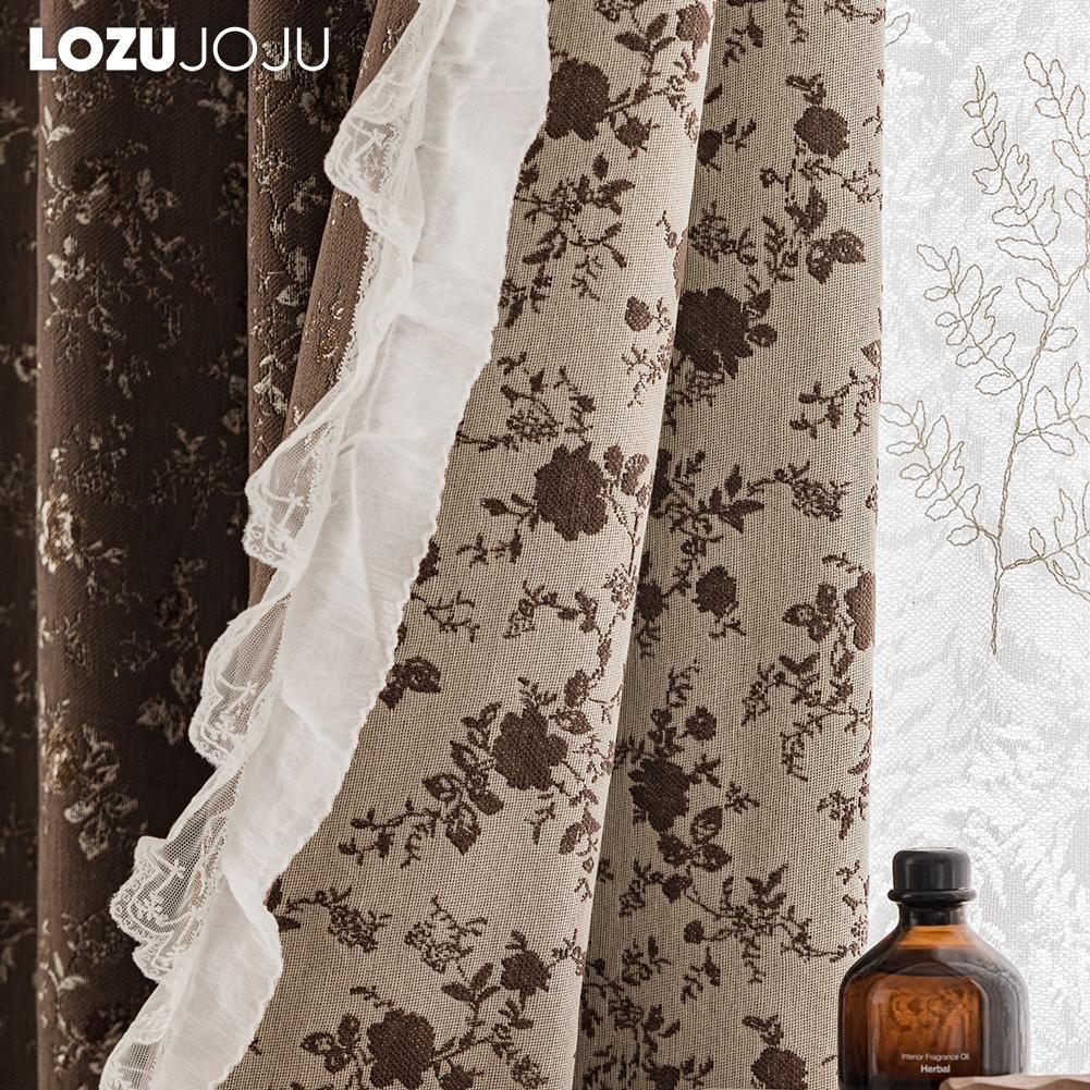 1PC LOZUJOJU Mid Ancient Style Floral Blackout Curtains French Lace Edge Curtains for Bedroom Living Room Home Decor