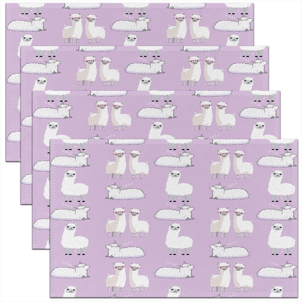 

Girls Purple Cute Llama Placemats Set of 4 18 x12 Cartoon Llama Alpaca Table Place Mats Boys Teens 3D Animal Placemat 4pcs-12x18