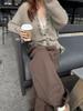 2025 Autumn/Winter Women's Korean V-neck Loose Ruffle Cardigan with Waist-cinching Slimming Knitwear