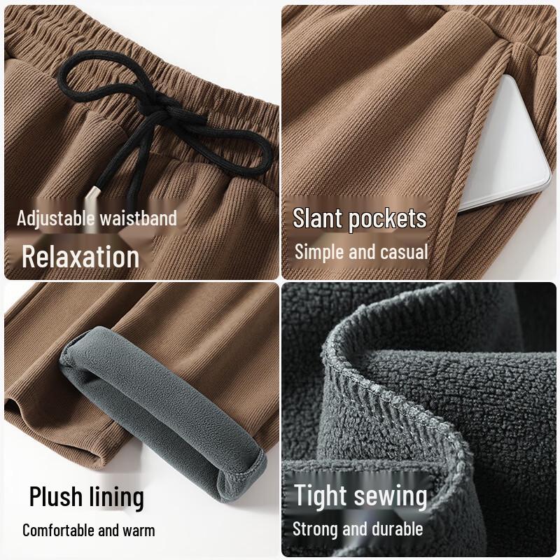 Jeanswest Men's Winter Fleece-Lined Straight-Leg Casual Pants