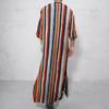Gown Shirt Colorful Striped Pockets Single-breasted Round Neck Soft Long Shirt for Daily Wear