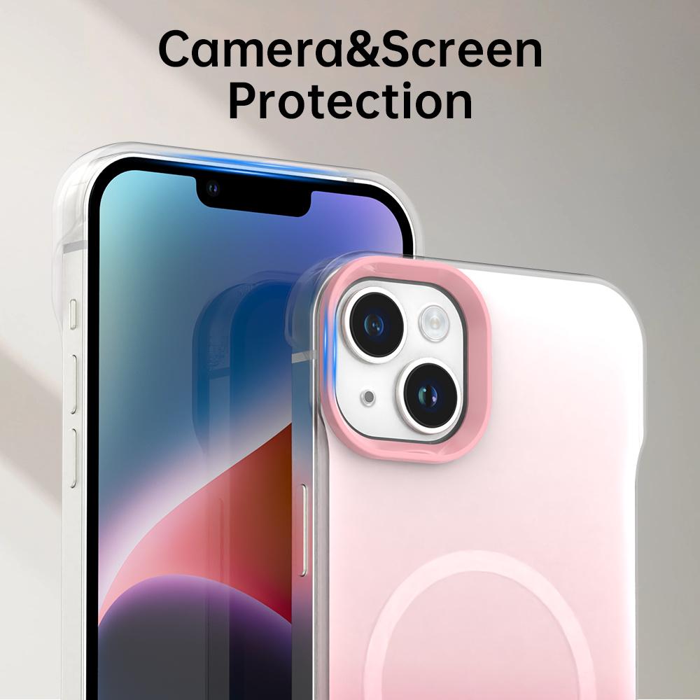 For iPhone 14/13 Magnetic Case Gradient Design Borderless IMD TPU+PC+PET Phone Cover