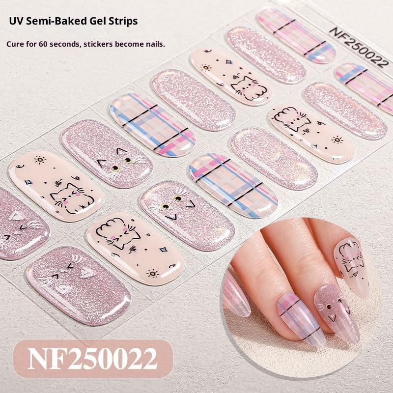 Flashing Light Bulbs, Spotlight Cat-eye Gel Nail Stickers, Butterfly Checkered Pattern, Semi-cured UV Nail Stickers