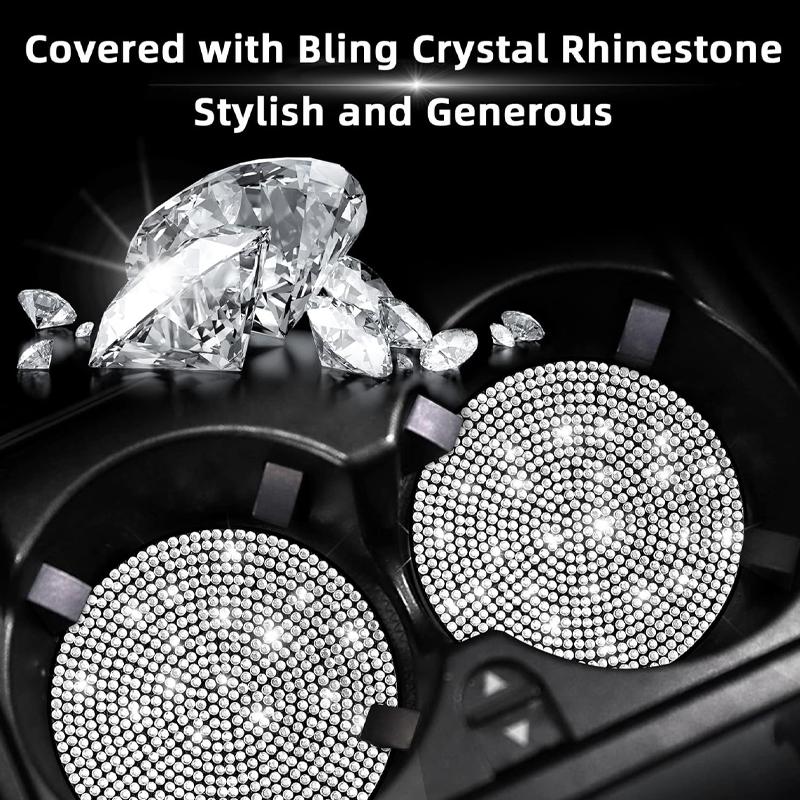2pcs Bling Rhinestone Car Cup Holder Coaster Anti-Slip Crystal Insert Mat for Auto Interior Decoration Cup Holders 5