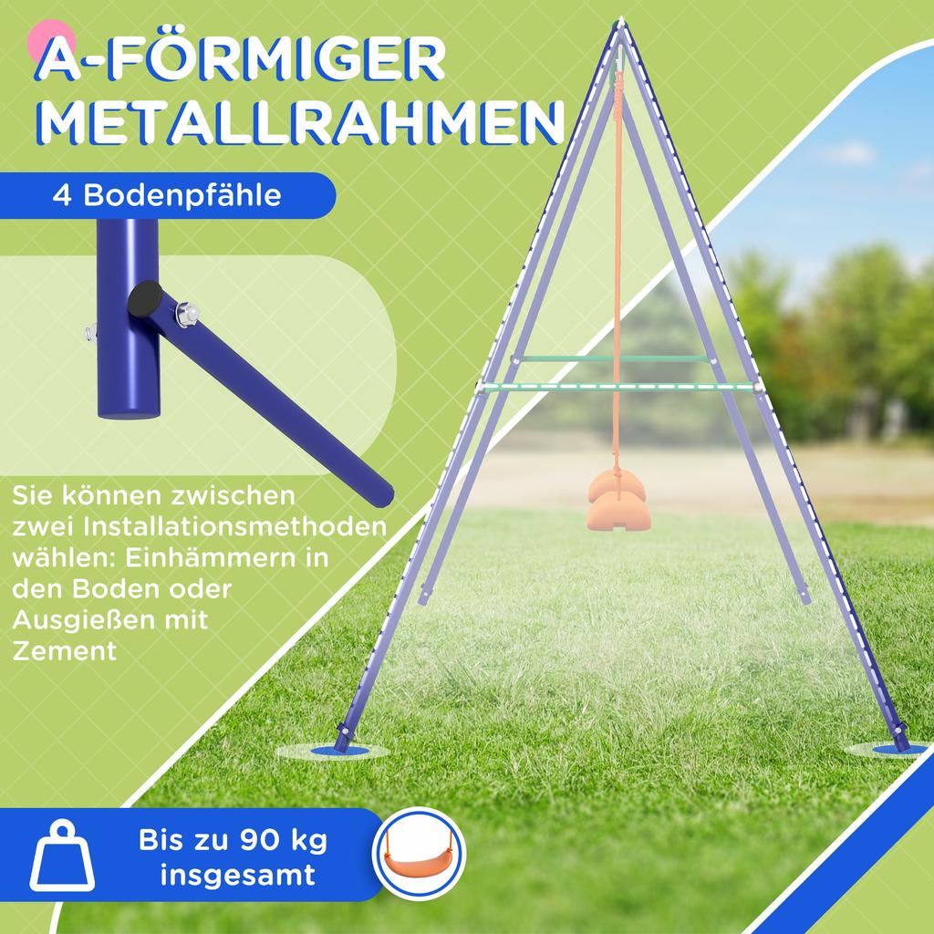 Kids' Swing Set with 2 Swing Seats, for 3-8 Years, Steel, 2.7 x 1.6 x 1.8 m