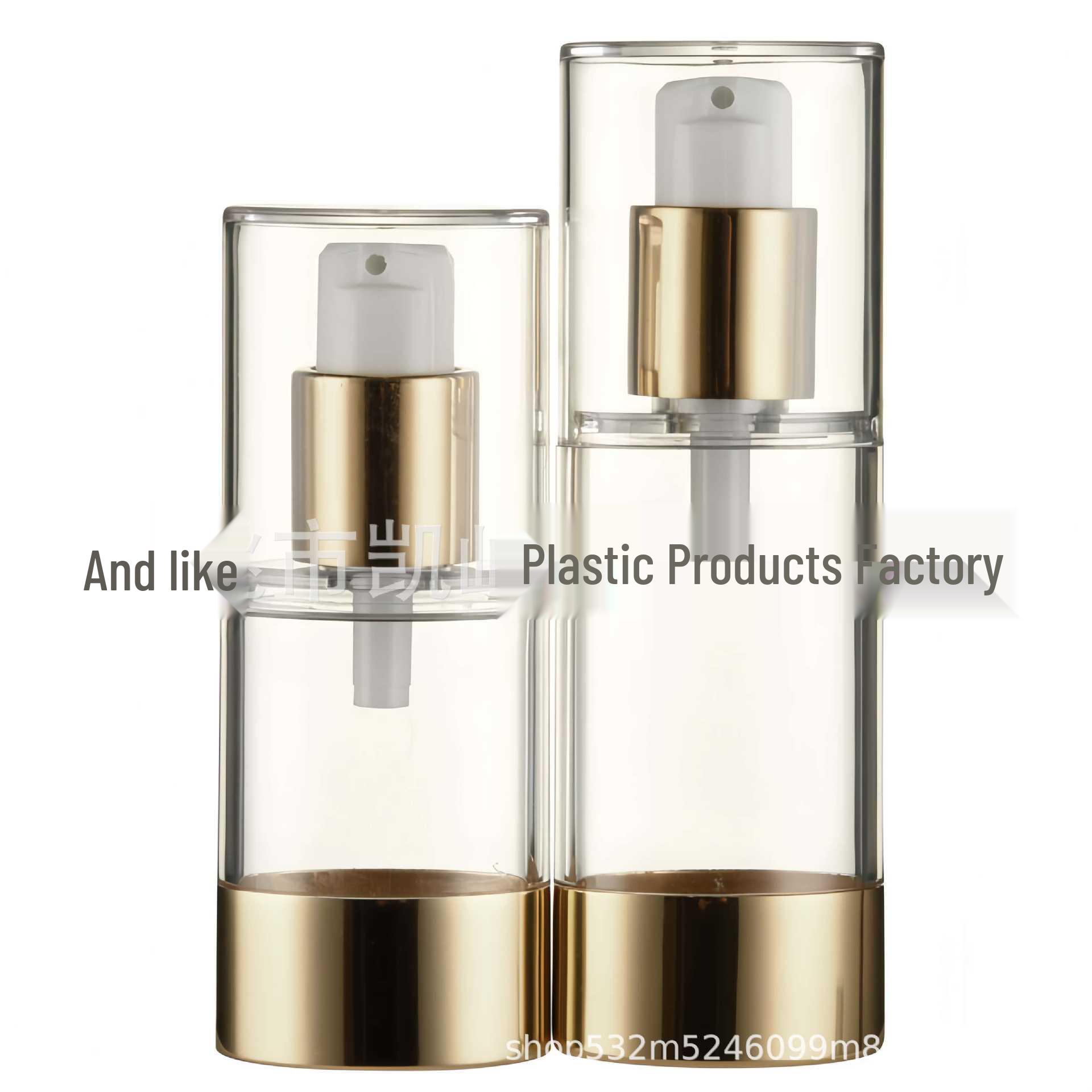 

High Transparency Vacuum Lotion Bottle – 20/30/40/50g Flat Round Oval Plastic, Empty Essence Foundation Container 20ml; Gold; AS+PP