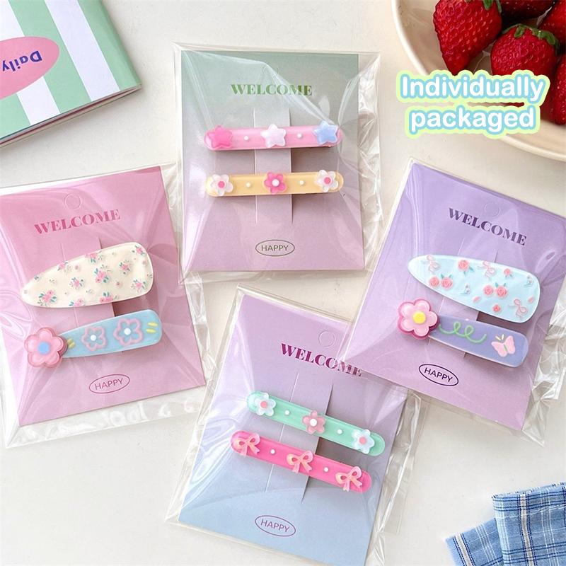 2Pcs Pastoral Style Acrylic Flower Hair Clip For Women Girls Sweet Versatile Bangs Hair Clip  Side Clip Hair Accessories