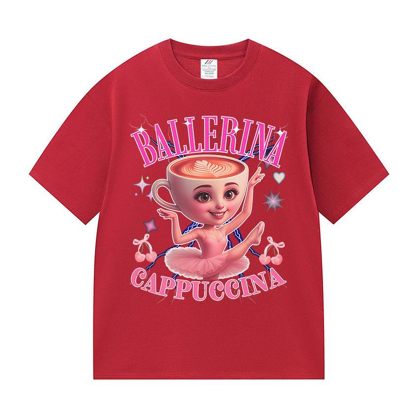 

Funny Ballerina Capucina Graphic Tee Shirt Unisexs Women Coffee Lover Gift Cotton Tshirt Summer Cute ONeck Short Sleeve Tshirts S