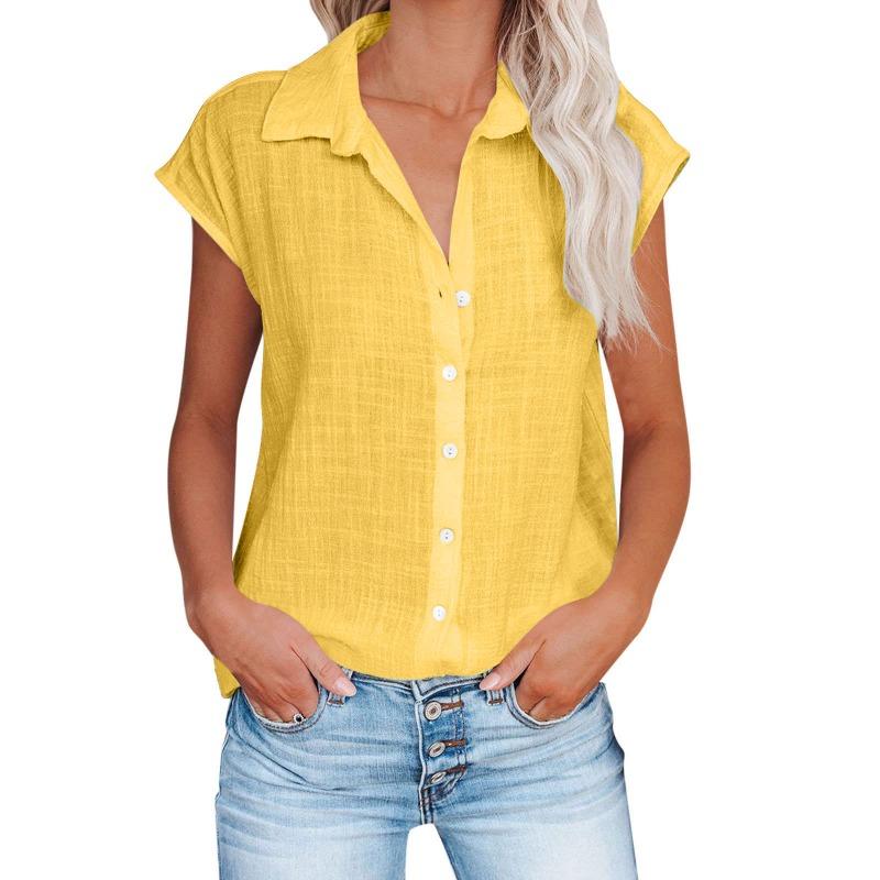 Summer new solid color single-breasted shirt women's casual short-sleeved top