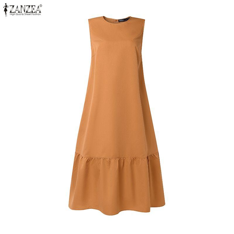 ZANZEA Women Casual Round Neck Summer Sleeveless Dress