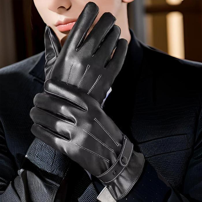 Guanti in Pelle Uomo Invernali da Equitazione Plus Velluto Ispessiti Caldi Antivento Impermeabili Touch Screen Inverno Equitazione Moto Crema