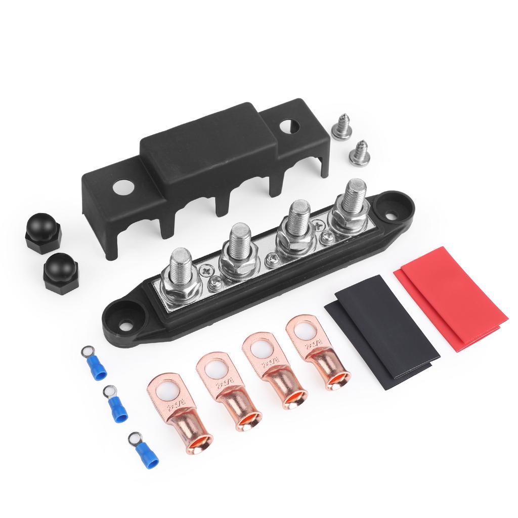 Bus Bar 12V-48V 250A Power Distribution Block 4 Posts Junction M8 M10 For Marine Automotive Copper Battery Busbar Terminal Block