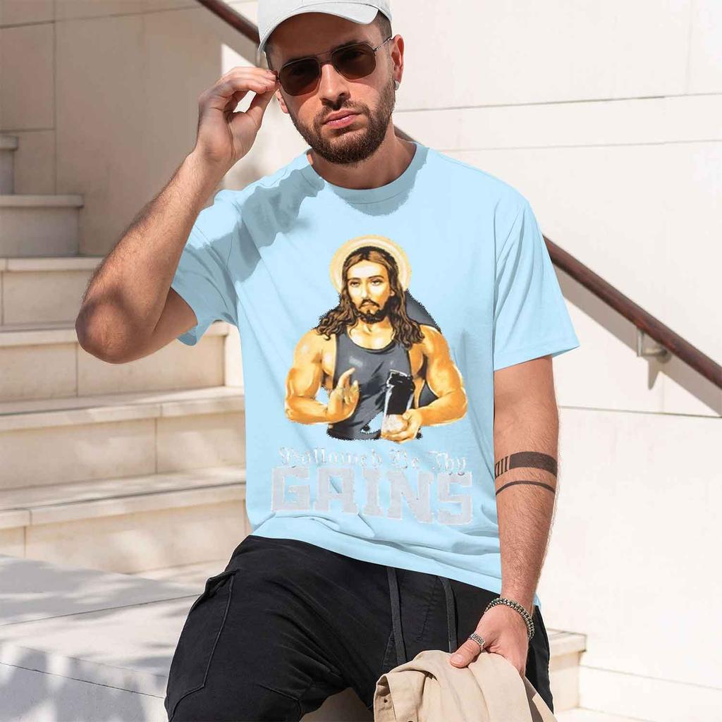 Hallowed Be Thy Gains Funny Muscle Jesus Weight Lifting Out Humor Tshirt Leisure Comfortable Clothes For Unisex Tops 51107 2026 N