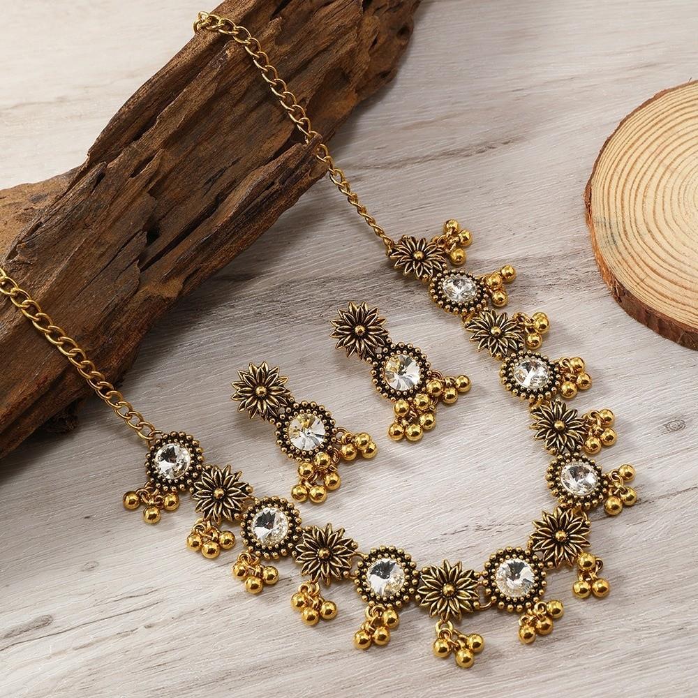 Beads Necklace Earrings Set Rhinestone Women Jewelry Set Temperament Tassel Jewelry Set  Women