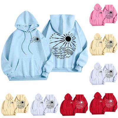 Damesmode Dames lichtgewicht lange mouw trui met zakken Preppy grafische hoodie