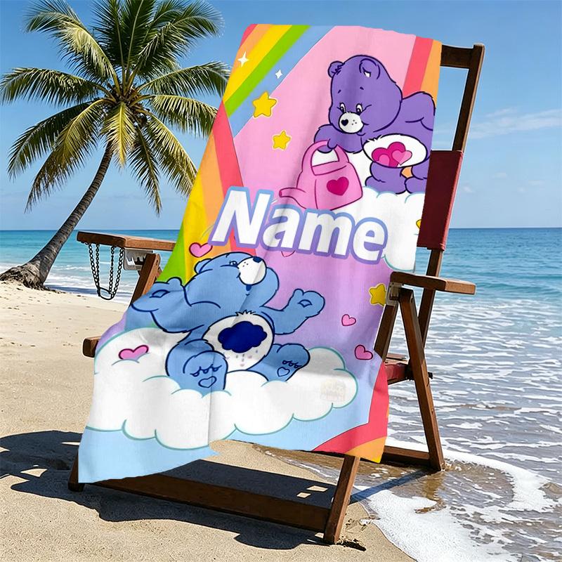 Custom Name Personalized Care Bears Print Beach Towel, for Trip Camping Beach Party Home Decor, Birthday Gift for Family & Friends