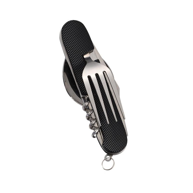 

Многофункциональный походный разборный складной нож, комбинация вилки и ложки, шесть открытых столовых приборов, уличный портативный подарочный нож чёрный