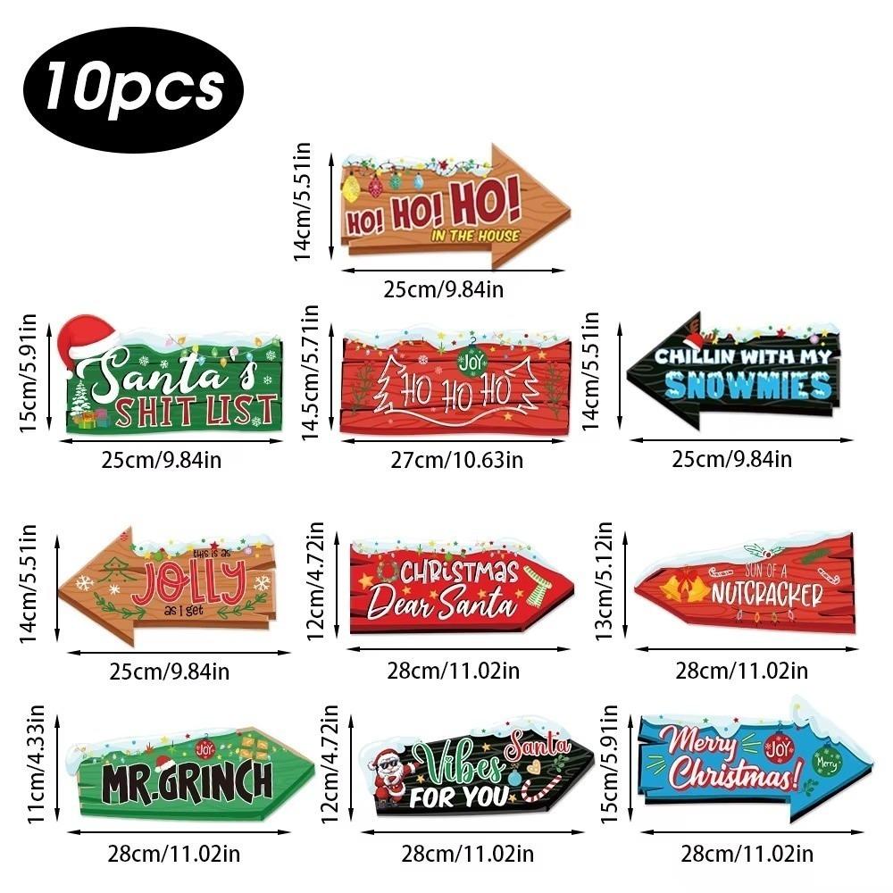 

10PCS New Year Cartoon Directional Signs Paper DIY Road Sign Set Xmas Tree Hanging Pendents Christmas Decoration L