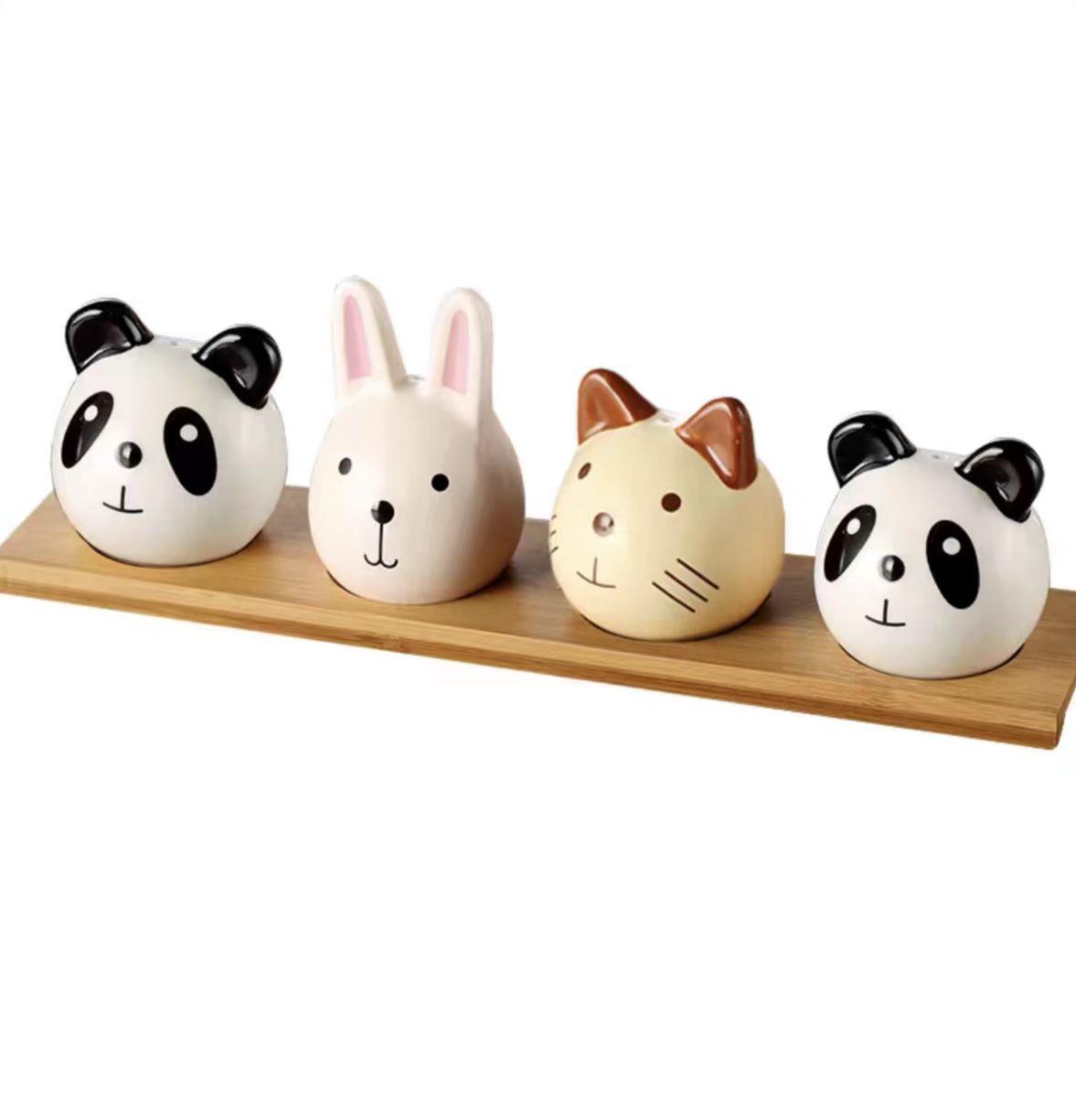 

27*6CM Kitchenware Korean Cartoon Panda Animal Seasoning Jar Tray Set Kitchen Household Supplies Salt Pepper Powder Sugar Bottle