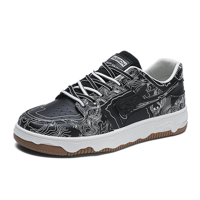 Guochao Design Thick Baseplate Shoes Fashionable Low-Top Leather Surface Breathable Casual Shoes Men'S Shoes