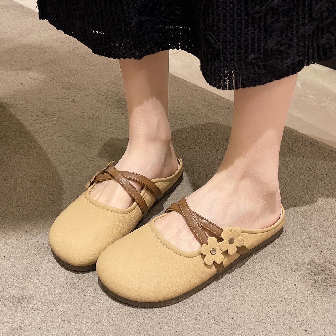 

Баотоу полутапочки женские для улицы 2025 весна и лето новые на плоской подошве однопедальные французский нежный темперамент полулодочки одинарные туфли 40 хаки