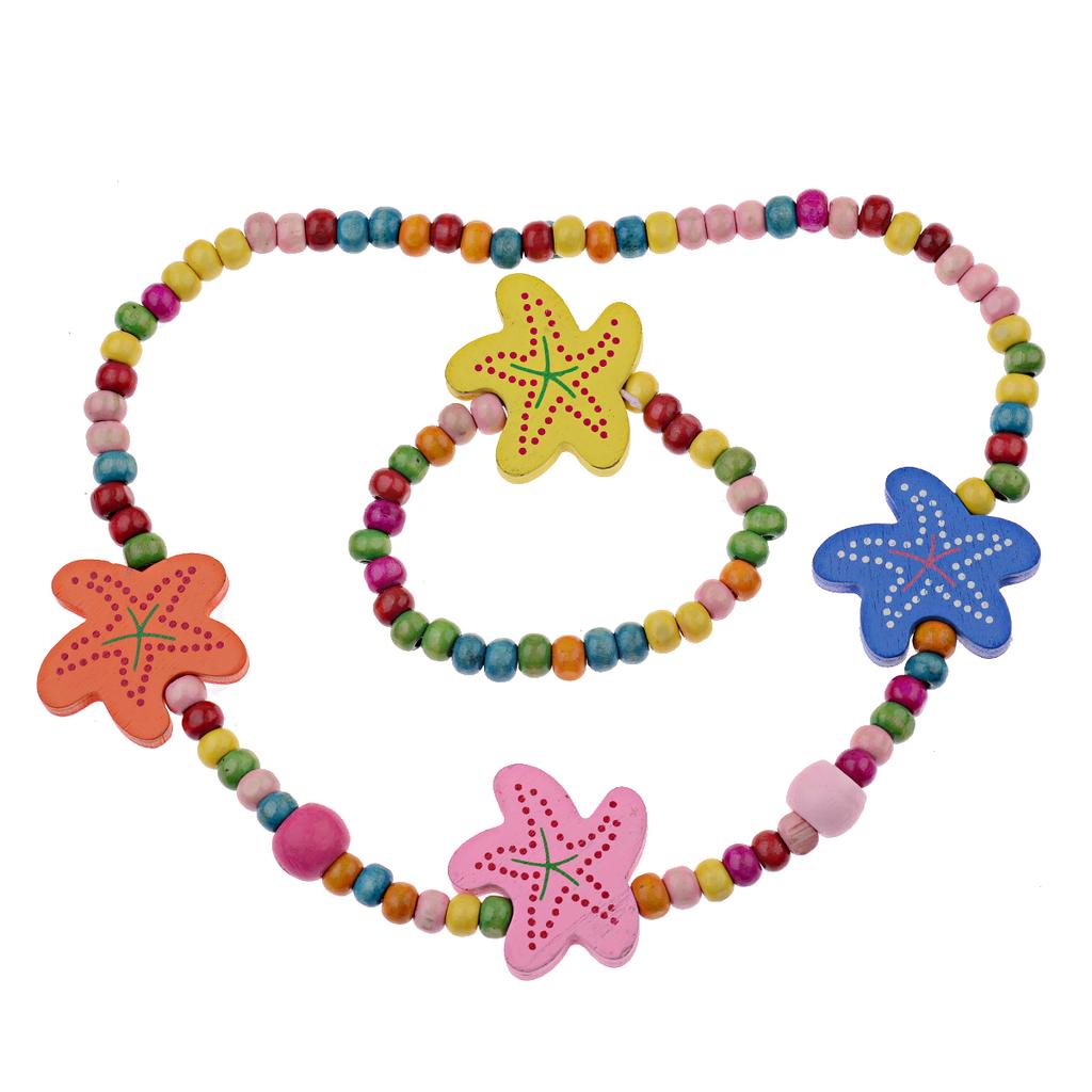 TopHanqi Girls Zircon Sets Cute Animal Butterfly Wood Beads Necklace Bracelet Set For Kids Children Girls Birthday Party Gift