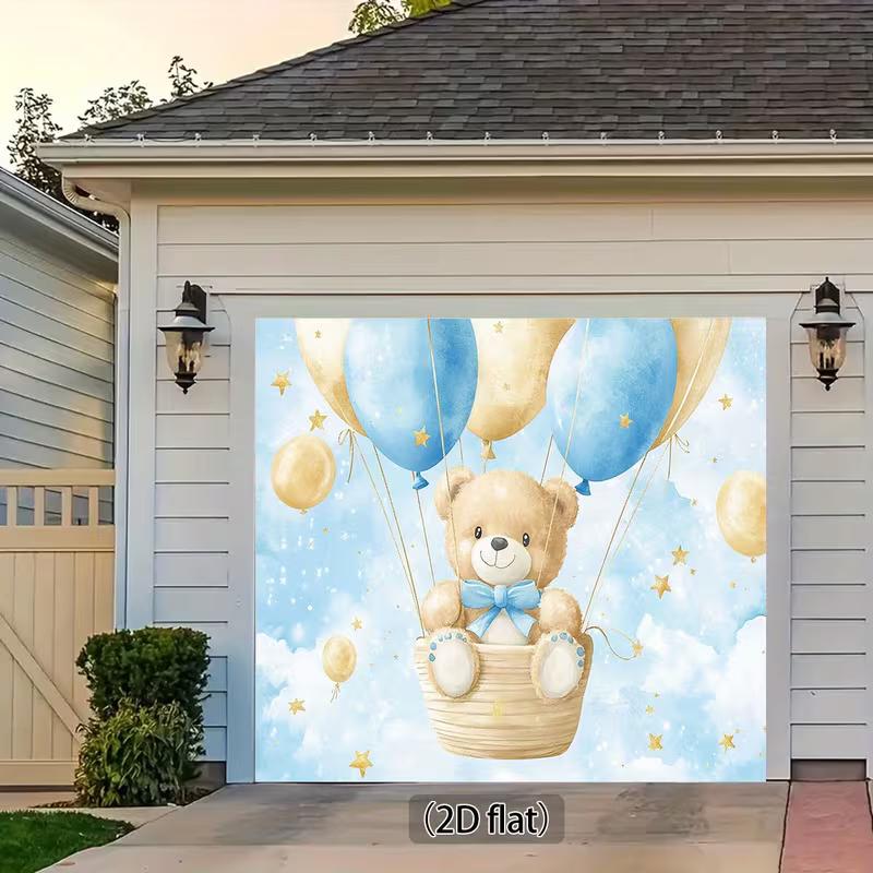 2D Newborn Backdrop, Watercolor Bear with Blue Balloons
