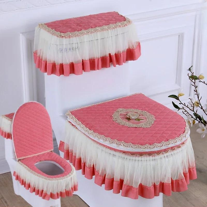 Toilets Cushion 3 Piece Set Lace Detachable Toilet Cover Cloth Dust Cover Toilets Seat Cushion Home Decoration Toilet Cover