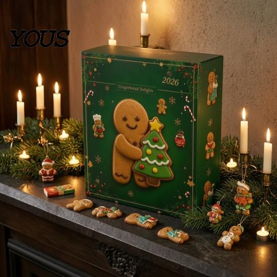 Christmas Tree Ornament Set 2026 Gingerbread Man Advent Calendar, 24 Day Countdown Decoration for Calendar Kids Adults, Festive Holiday Tabletop