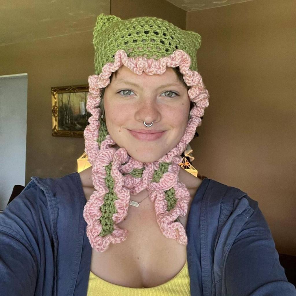 Halloween Beanie Knit Beanie Hat Unique Cat Ear Horn Hat Head Covering Party Holiday Warm Hat for Women
