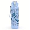 1PC Blue Tone Floral Arrangement 750ml Color Plastic Sports Water Bottle Leakproof Flip Straw Lid Suitable for Sports Office Home Use